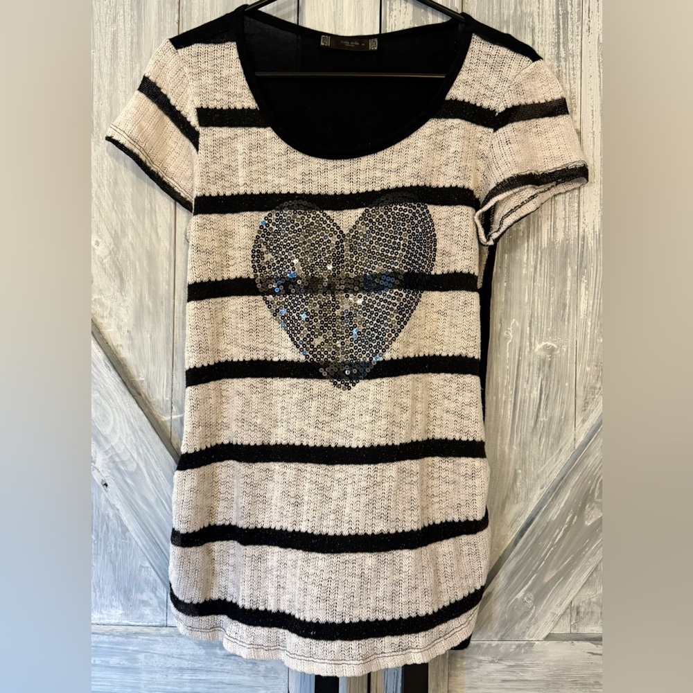 Striped Heart Sequin Top size XL